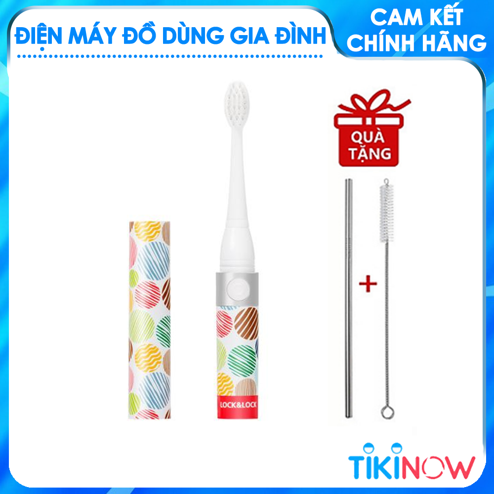 Bàn Chải Đánh Răng Điện Lock&amp;Lock Portable Electric Toothbrush ENR236 Dùng 1 Pin AAA, Không Thấm Nước - Hàng Chính Hãng Tặng Thêm 2 Đầu Bàn Chải Và Combo Ống Hút + Cọ Rửa