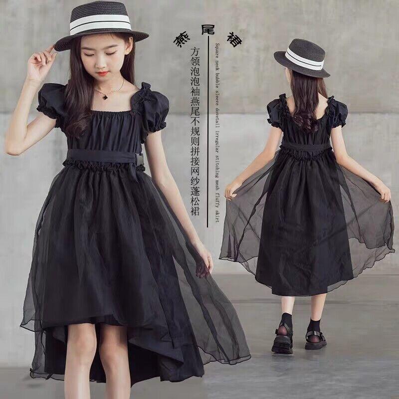 DONGSHOP HOT Cô gái công chúa váy 2021 mùa hè trẻ em màu đen retro khí chất tuxedo đầm đầm cổ tích đầm