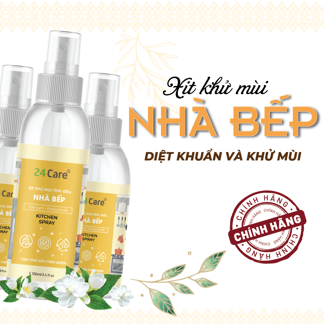 Xịt nhà bếp tinh dầu 24CARE 50ml/100ml/250ml - Xịt lau chùi bếp, bề mặt bị dính bẩn, diệt bề mặt dính vi khuẩn, không khí chứa vi khuẩn