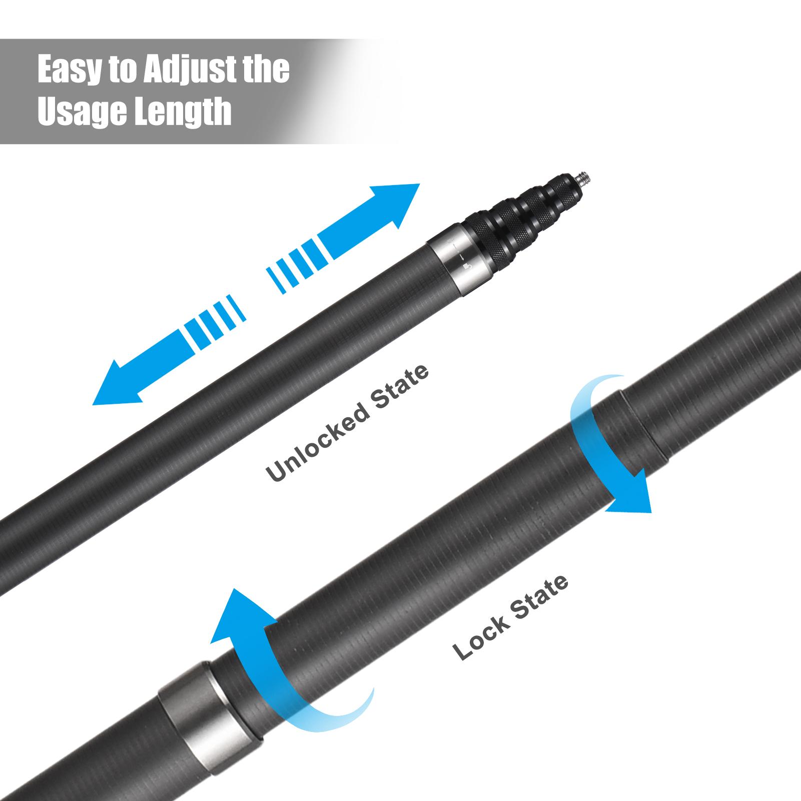 Portable Selfie Stick Carbon Fiber Stand Camera Bracket 1/4 Inch Screw Mount 45.5cm-300cm/ 17.9in-118in Adjustable Length Compatible with Insta360 X2/ X3
