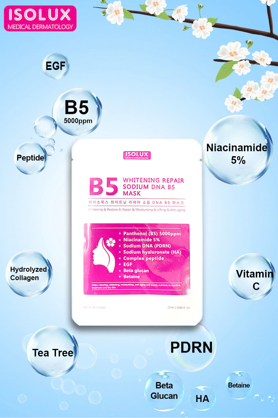 Mặt nạ ISOLUX Whitening repair sodium DNA B5 mask Hàn Quốc 25ml hạn 2027 - dưỡng trắng cấp ẩm phục hồi da
