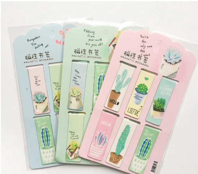 Bộ 6 Bookmark Thẻ Đánh Dấu Sách Nam Châm Hình Xương Rồng, Sen Đá Dễ Thương - Giao Mẫu Ngẫu Nhiên