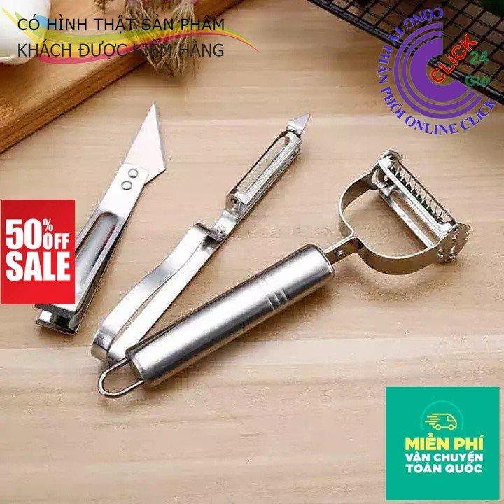 Dụng Cụ Bào Gọt Đa Năng Bộ 3 Món Bằng Thép Không Gỉ Có Dao Rọc Móng Heo, Nhíp Nhổ Lông Gà Vịt Mua 1 Được 3