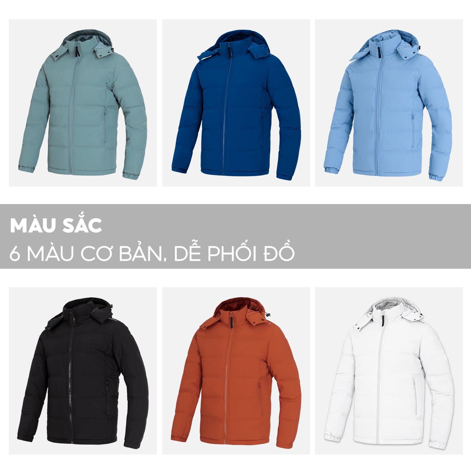 Áo Khoác Phao RUNNING 5S Nhiều Màu, Chần Bông Xay Khử Khuẩn, Mũ Tháo Rời, Dày Dặn Giữ Ấm Tốt
