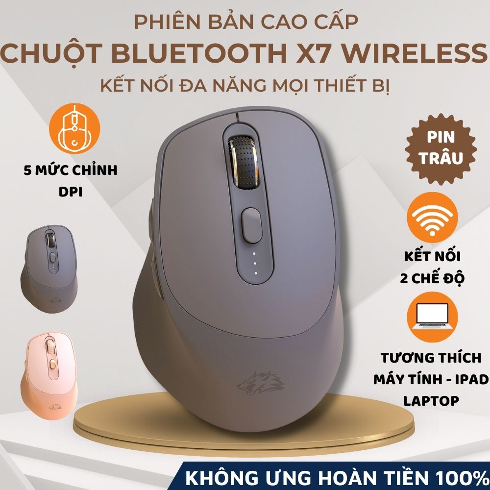 Chuột Không Dây Máy Tính Bluetooth X7 Wireless Pin Sạc Kết Nối 2 Chế Độ Cho Mọi Thiết Bị Máy Tính, Laptop-Hàng Chính Hãng