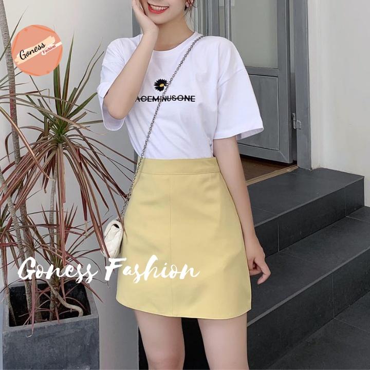 Chân váy chữ a Goness màu vàng chanh công sở thời trang