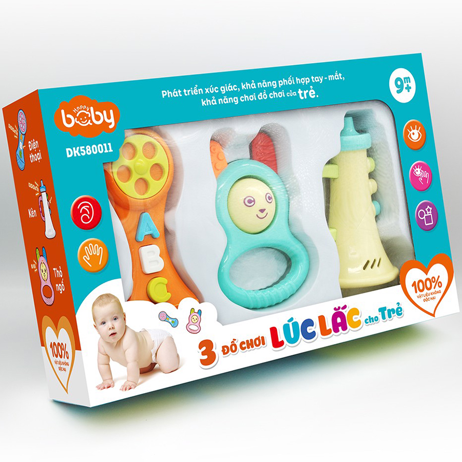 Combo 3 Đồ Chơi Lúc Lắc Cho Trẻ Happy Baby  - Giao màu ngẫu nhiên