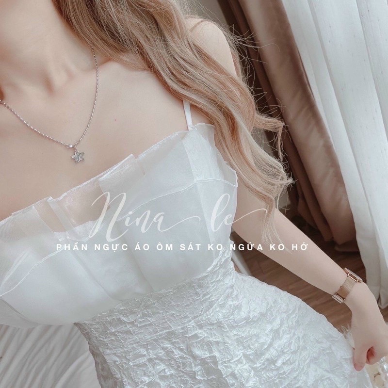 Đầm 2 Dây Xoè Trắng Xốp phối Voan Bèo