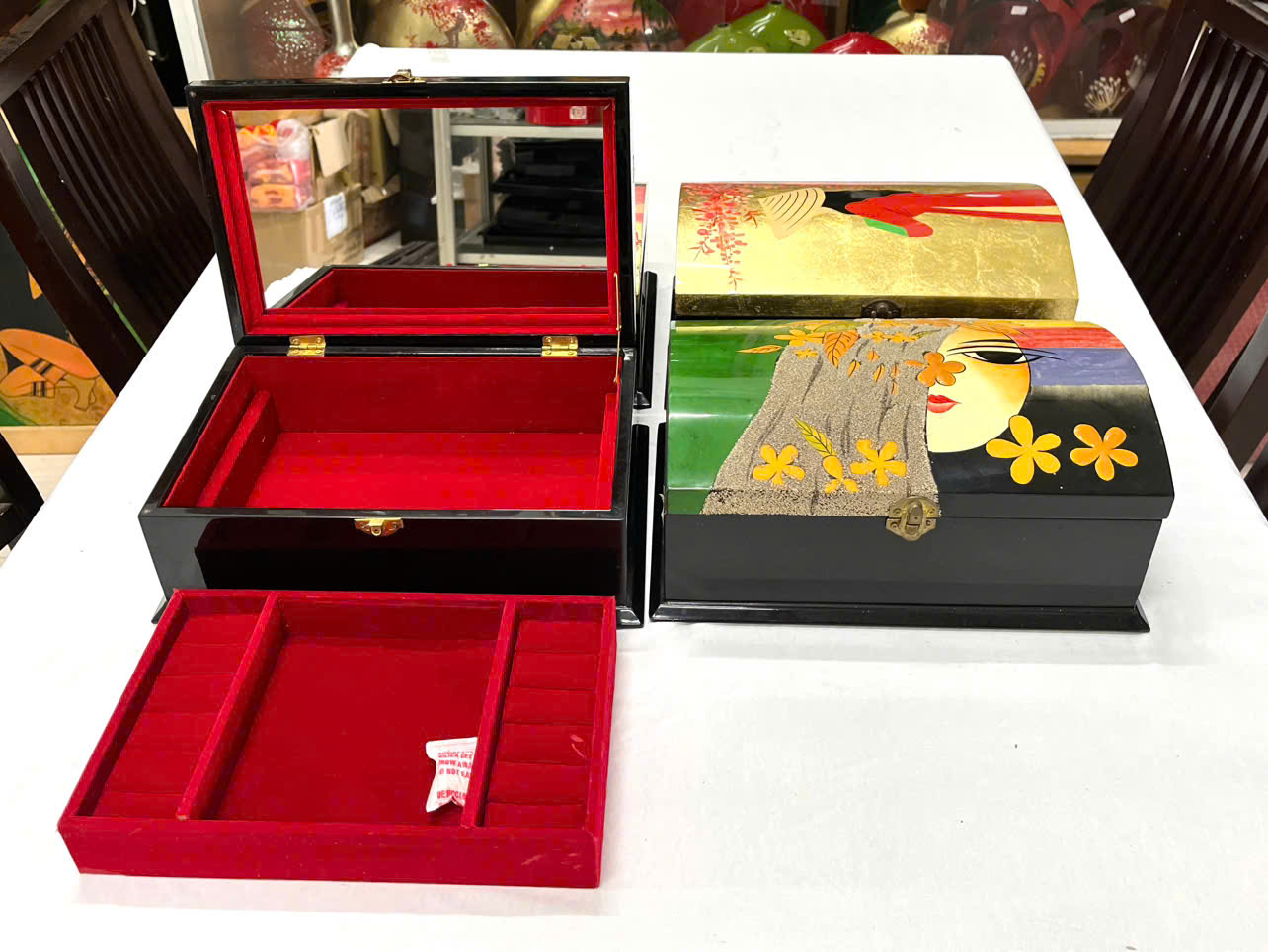 Hộp nữ trang 2 tầng nắp cong Sơn Mài Cao Cấp Thanh Bình Lê đựng đồ trang sức, vật dụng nhỏ xinh, làm quà tăng,...