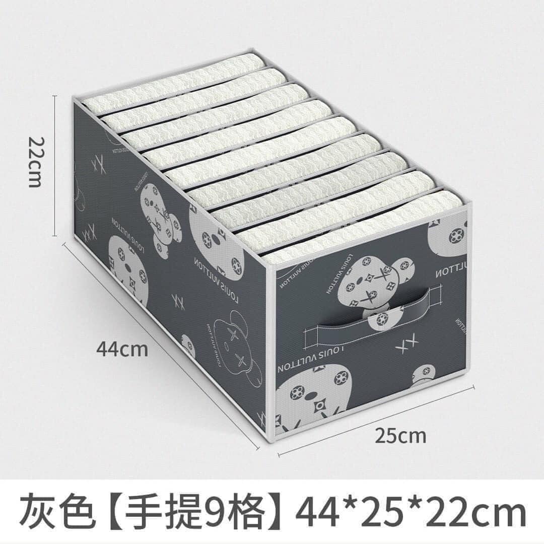 Hộp vải đựng quần áo gấp gọn chia ngăn hình gấu cao cấp cỡ lớn 9 ngăn tiện lợi