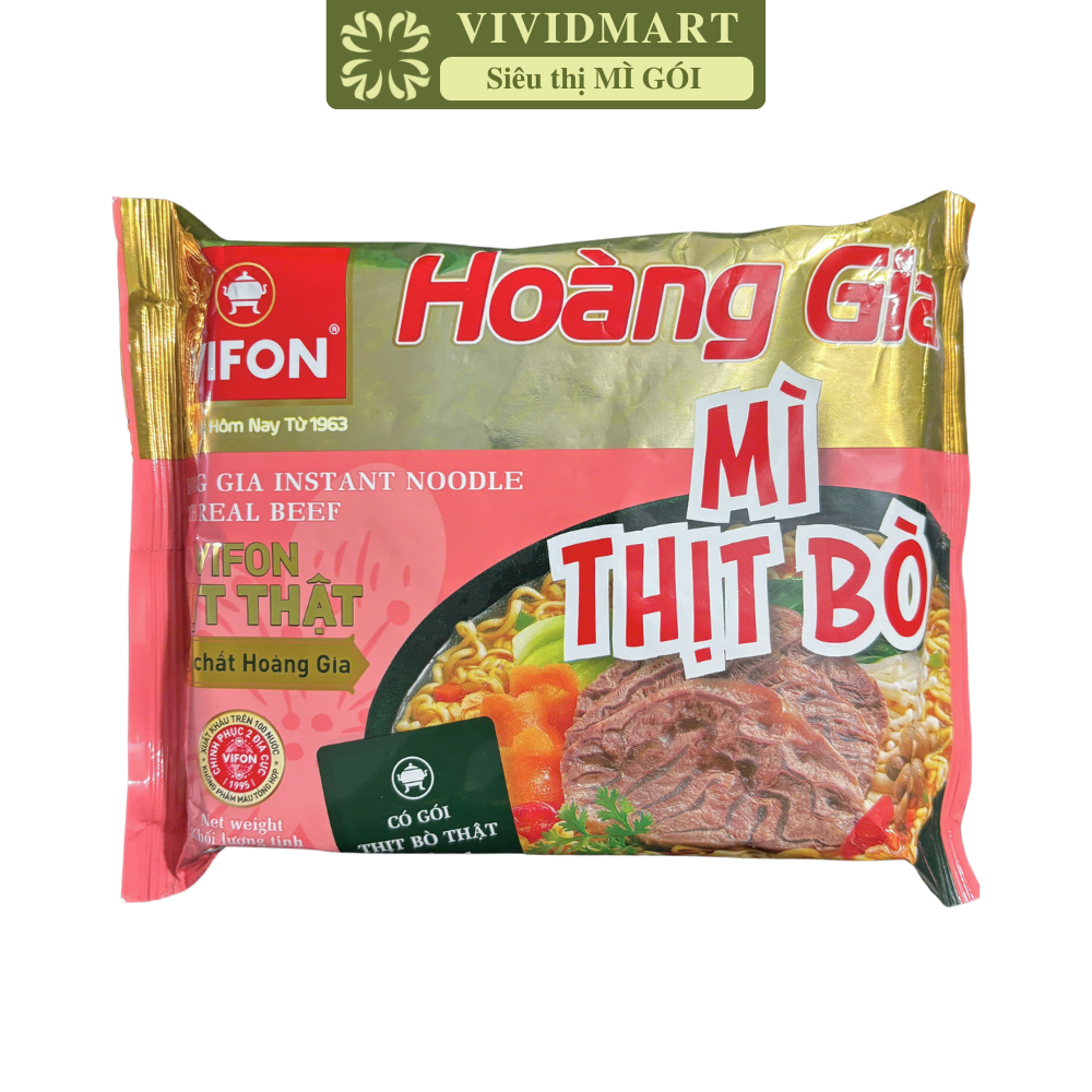VIFON - Mì Hoàng Gia hương vị Thịt Bò (có gói thịt bò thật), Mì thịt bò ăn liền Vifon Hoàng Gia (130g/gói)