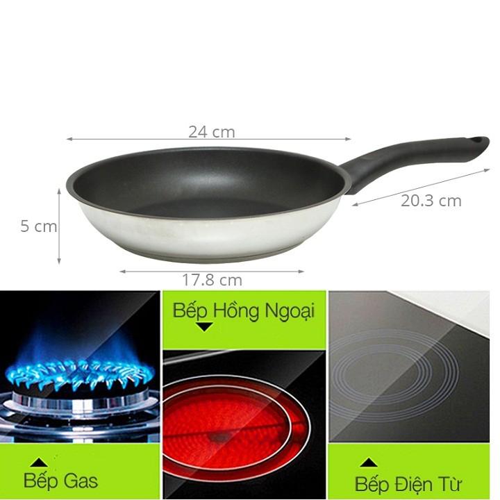 Chảo inox 3 đáy 24 cm cao cấp