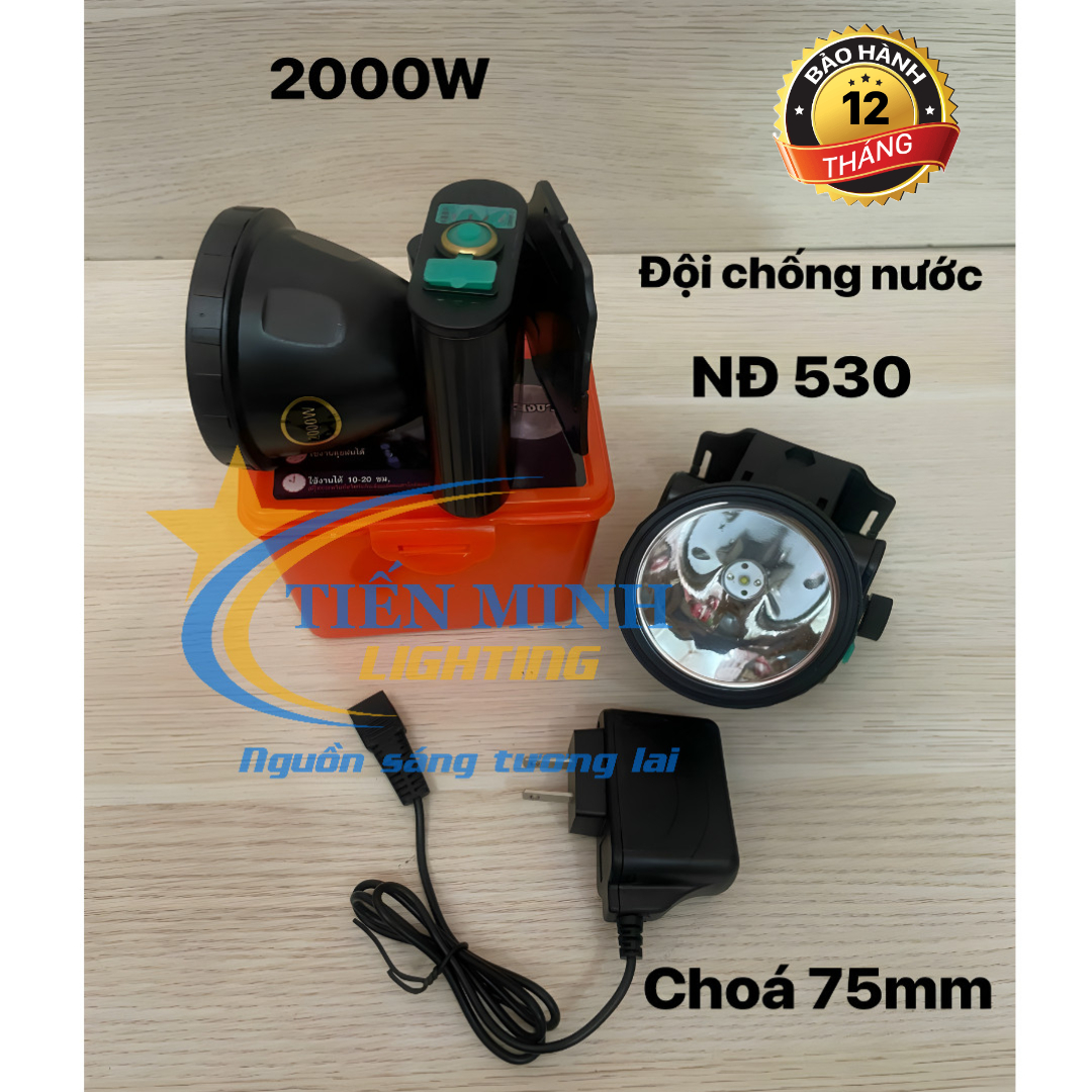 ĐÈN ĐỘI ĐẦU NĐ 530 KÍN NƯỚC, CÔNG SUẤT 2000W, SIÊU SÁNG, PIN DUNG LƯỢNG CAO, TẦM CHIẾU XA 1500M