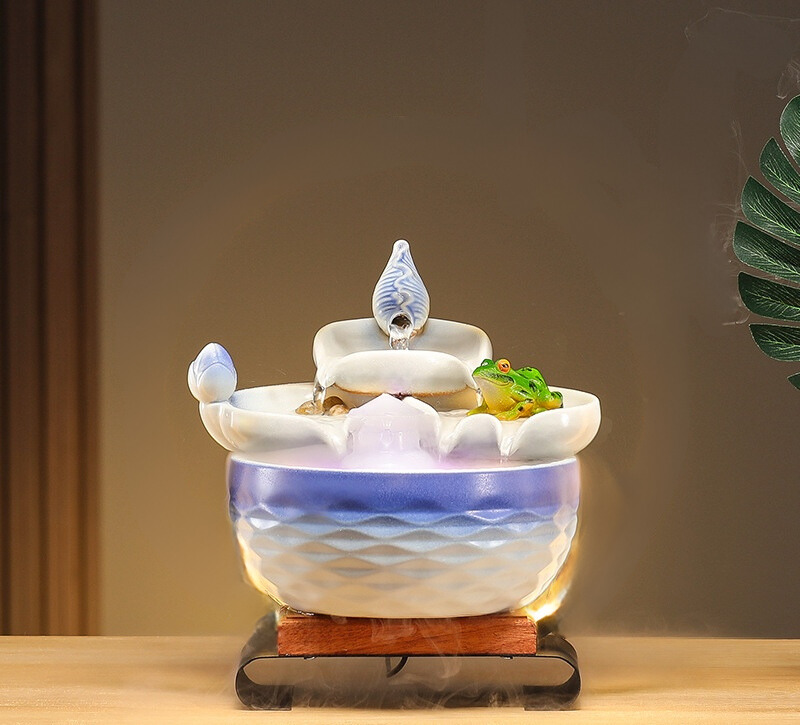 Thác nước phong thủy Bạch Liên Vũ Oa bằng gốm sứ thủ công- Arthouse