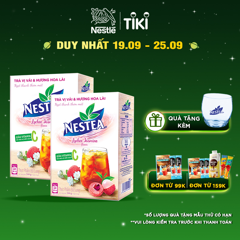 [Tặng 1 ly thủy tinh Nestea] Combo 2 hộp trà Nestea vị vải &amp; hương hoa lài (Hộp 12 gói x 12g)