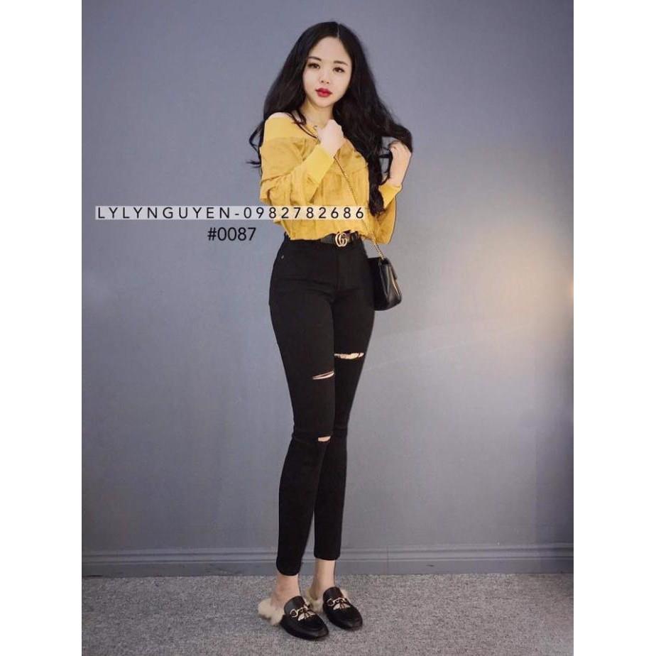 Quần jean nữ rách 3 đường co giãn