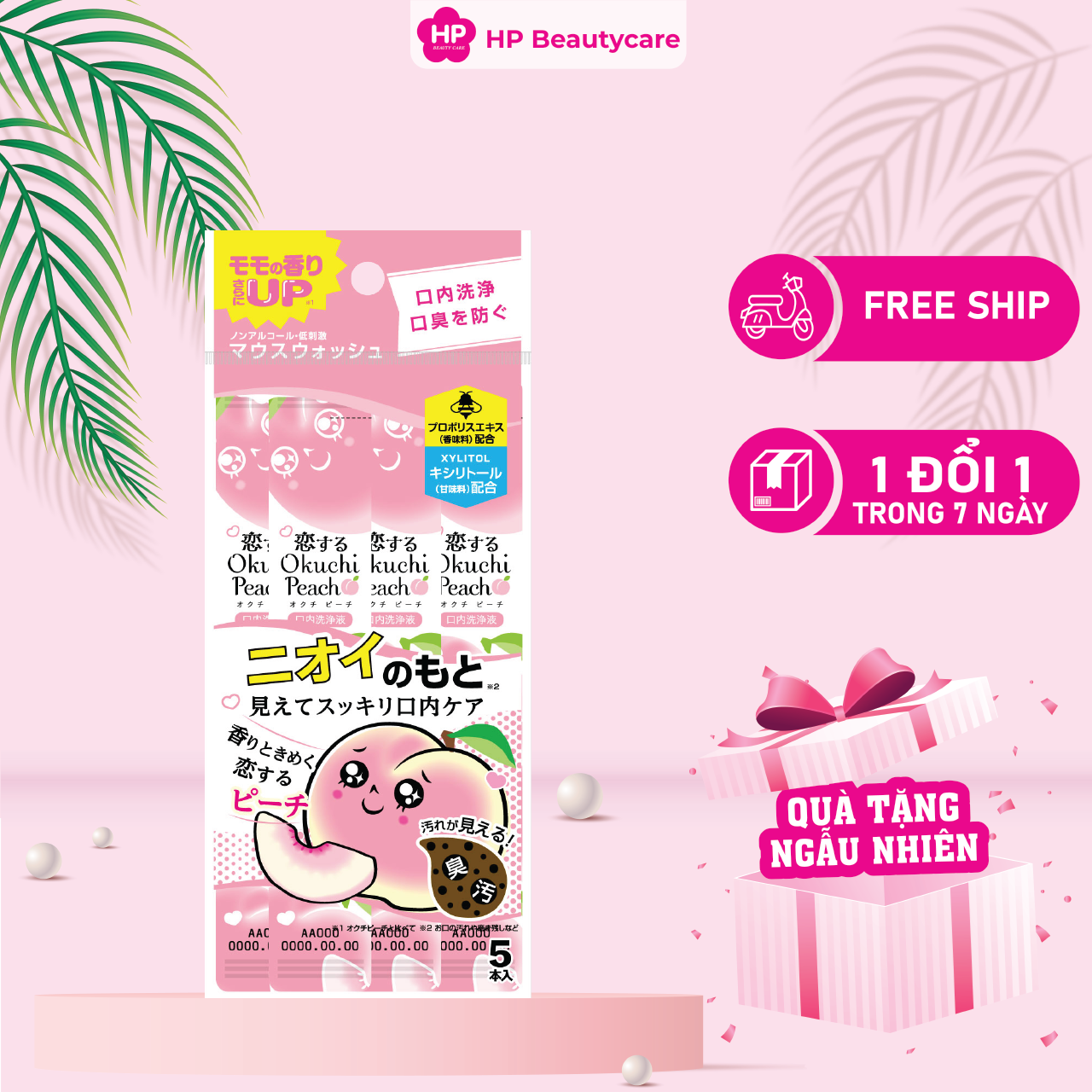 Nước Súc Miệng Okuchi Peach Hương Đào Dịu Nhẹ (1 Gói 5 Thanh)