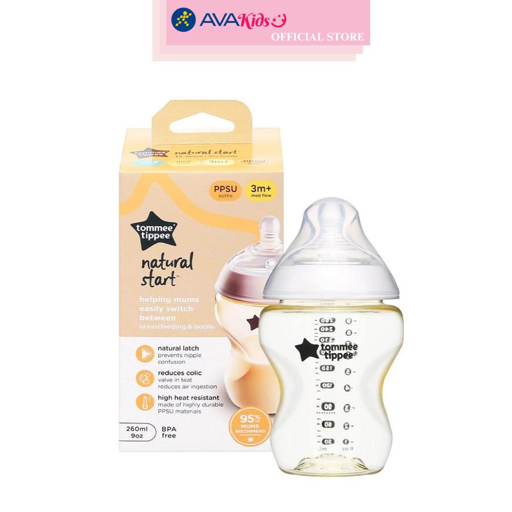 Bình sữa nhựa PPSU Tommee Tippee Natural Start 423937 cổ rộng 260 ml (3 - 6 tháng)