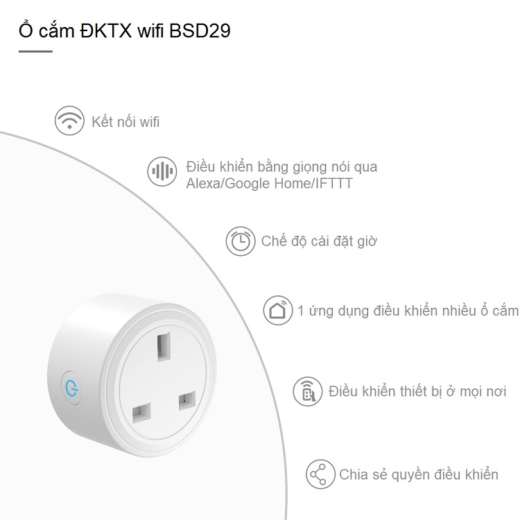 Ổ cắm wifi thông minh BSD29 liên kết nhiều thiết bị điện trọng gia đình đktx qua đi động thông minh cao cấp (Tặng móc treo đồ dán tường 3D- giao màu ngẫu nhiên)