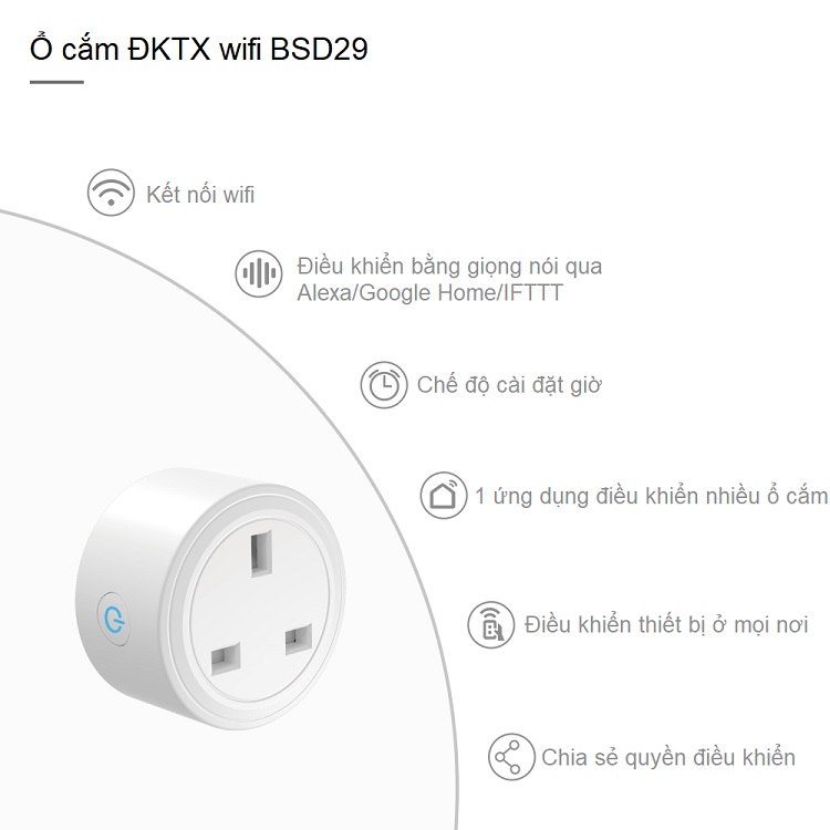 Ổ cắm điều khiển từ xa qua wifi BSD29 - CÔNG SUẤT LỚN