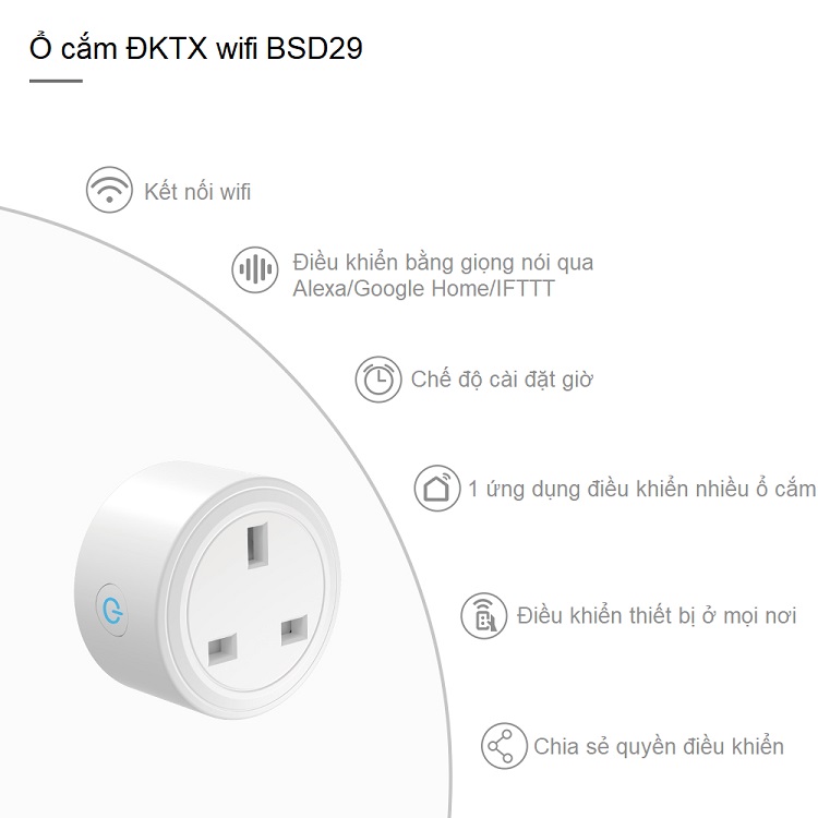 Ổ cắm điều khiển từ xa qua wifi BSD29 ( Bật tắt, hẹn giờ điện ở nhà dù bạn ở bất kì đâu ) - CÔNG SUẤT LỚN