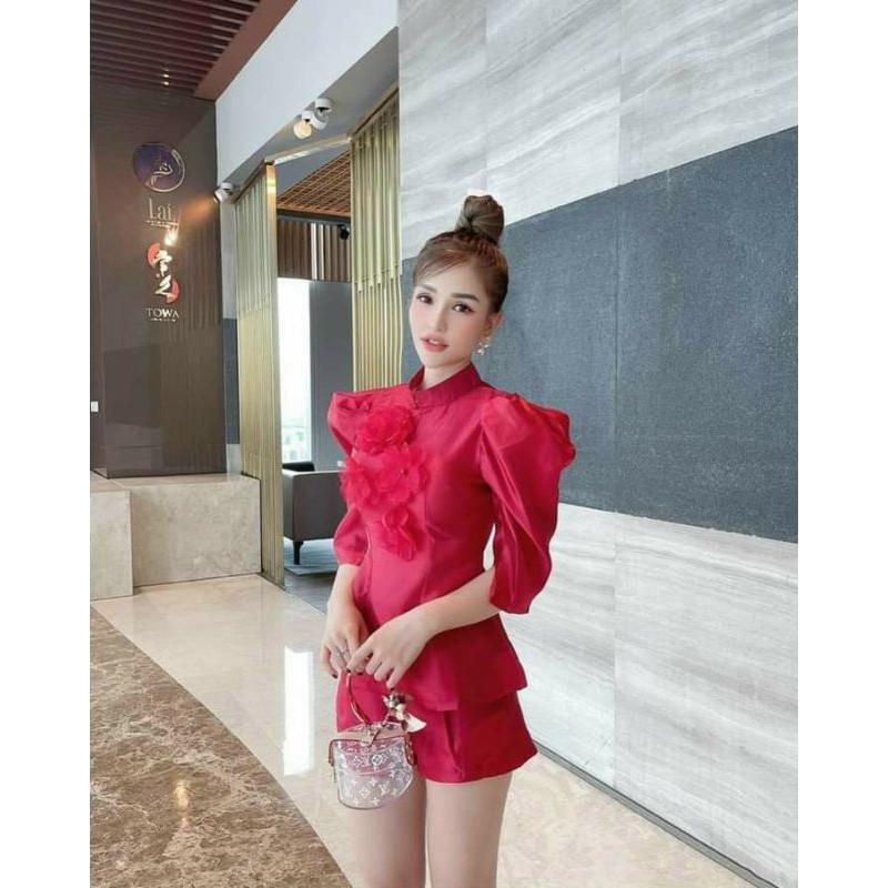 Sét áo phồng hoa thêu quần short