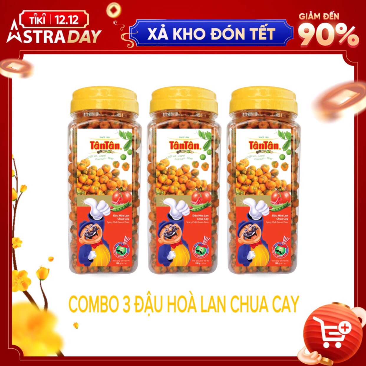 Đậu hòa lan chua cay Tân Tân 190g - Combo 3 Hũ (190g x3)