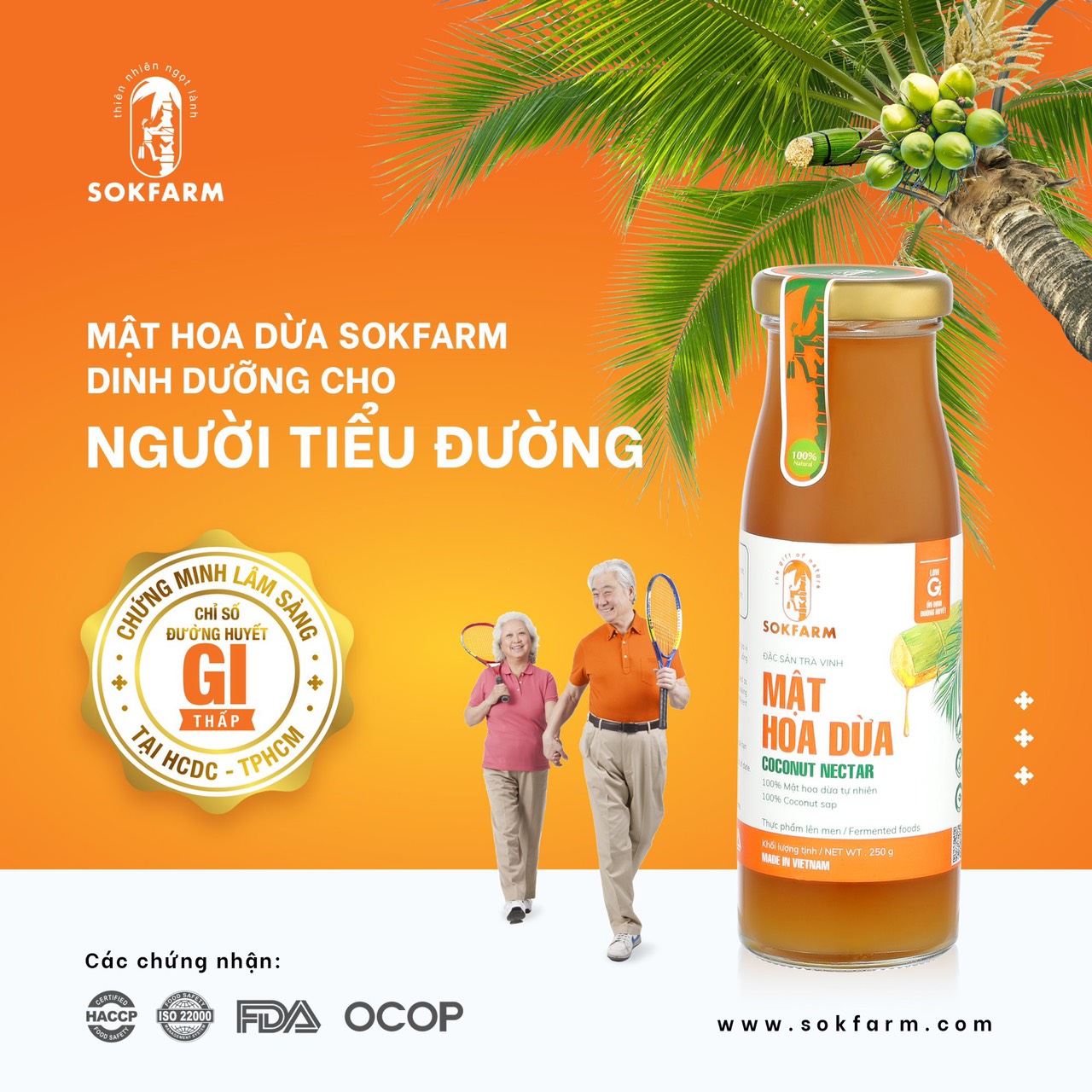 Mật hoa dừa cô đặc Sokfarm- Giúp ổn định đường huyết chai 250g 