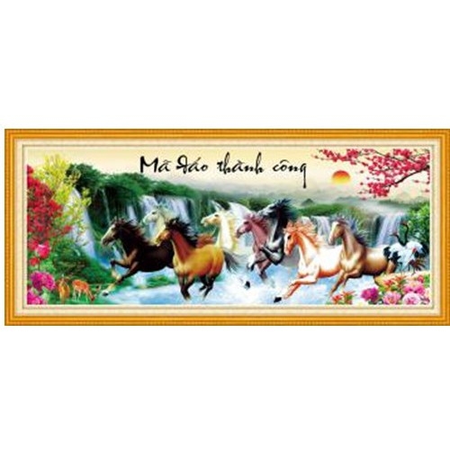 Tranh thêu chữ thập Mã đáo thành công - chưa thêu