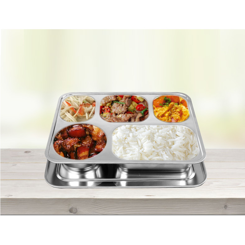 Khay đựng cơm inox (có nắp nhựa) - 28x22x4.5cm