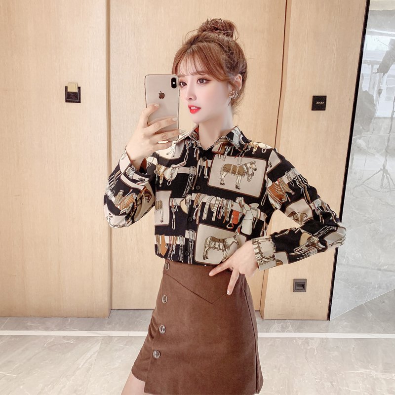 Áo sơ mi nữ, áo sơ mi dài tay họa tiết độc đáo AH78