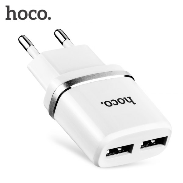 Củ sạc điện thoại 2 cổng USB HoCo C12 (Trắng) - Hàng Chính Hãng