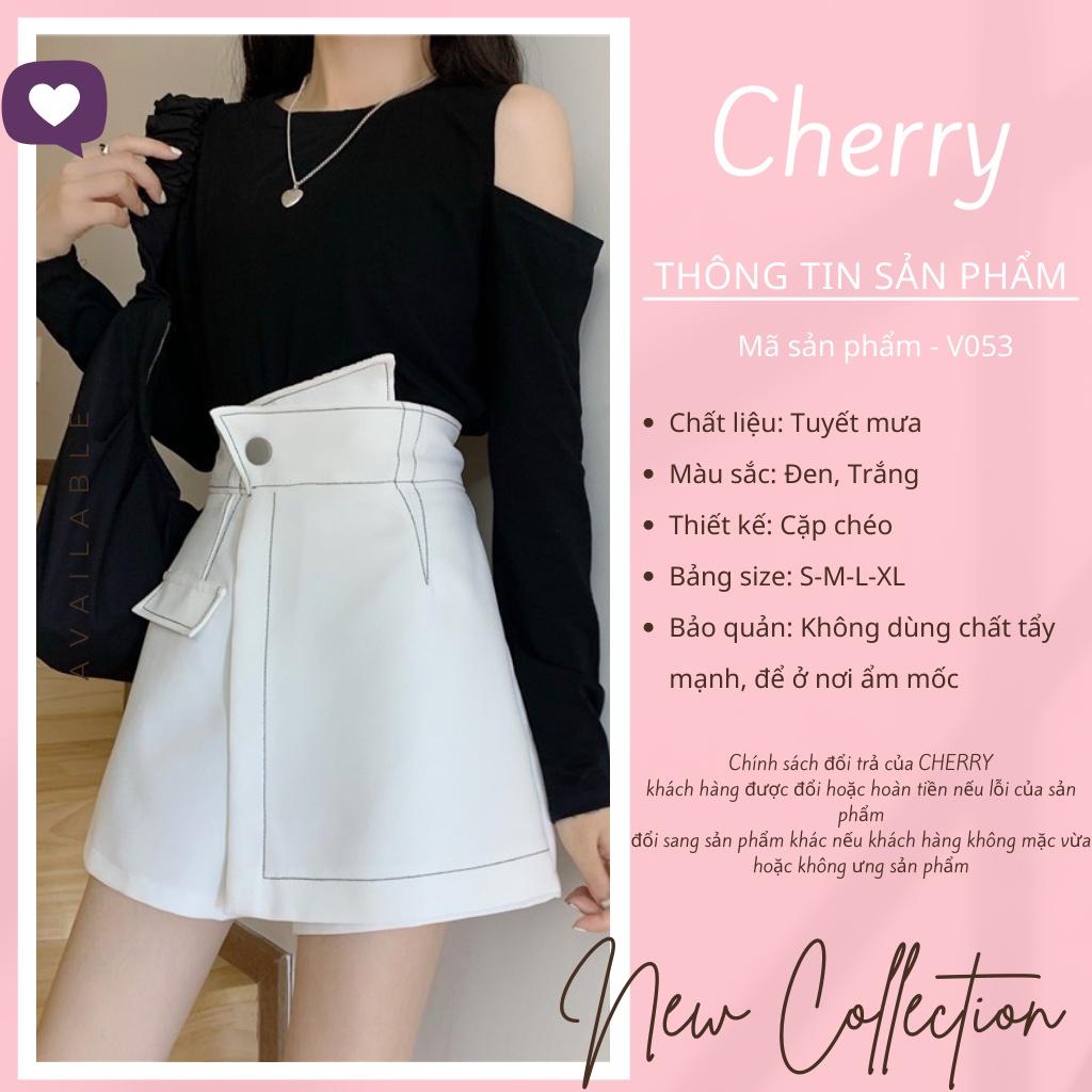 Chân váy chữ a cạp cao công sở bigsize CHERRY quần giả váy nữ sẻ tà cạp cao chỉ nổi cao cấp co giãn tốt tôn dáng V053