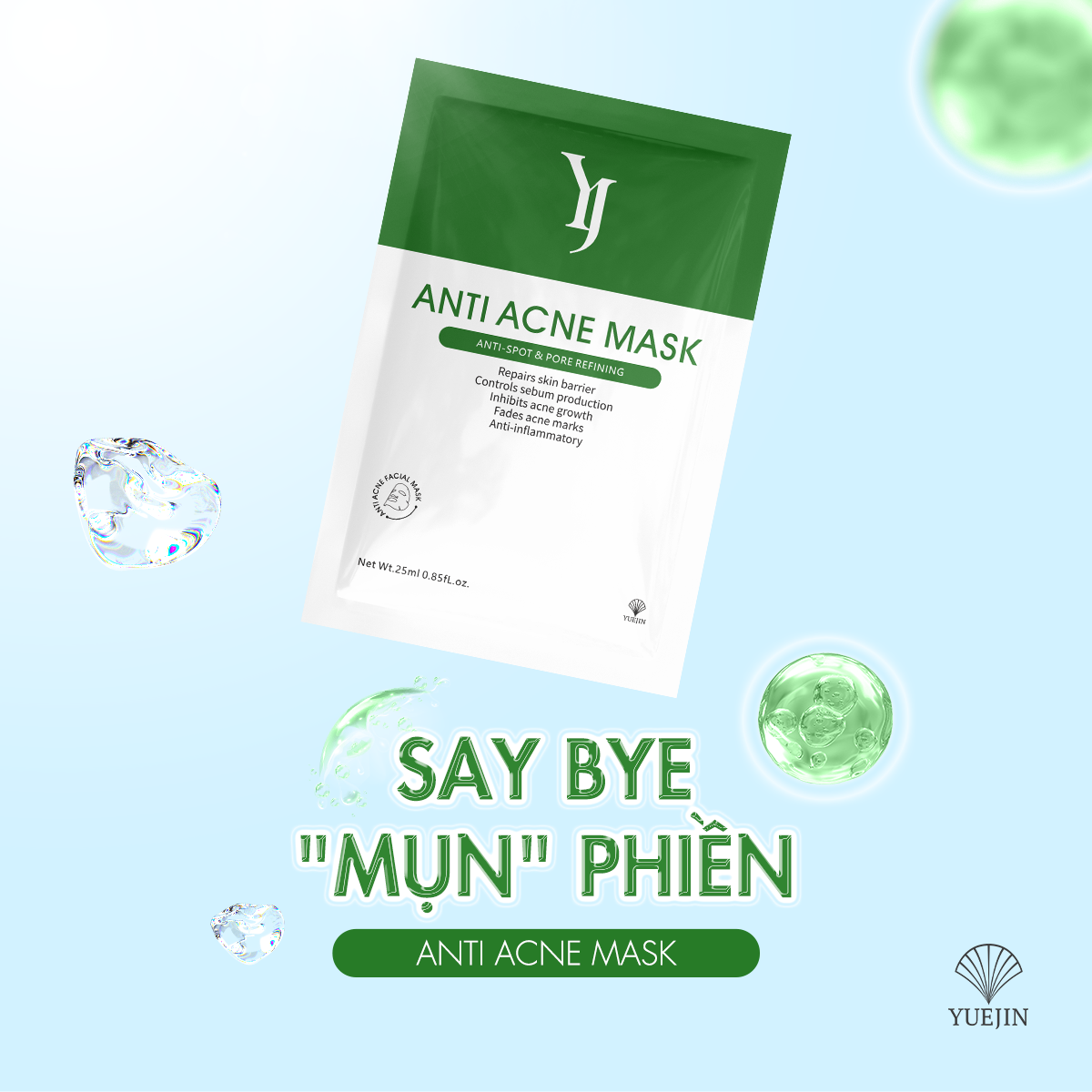 Mặt nạ giảm mụn Anti Acne Mask Yuejin, kháng viêm, giảm sưng, giảm mụn hiệu quả (Lẻ 1 miếng)