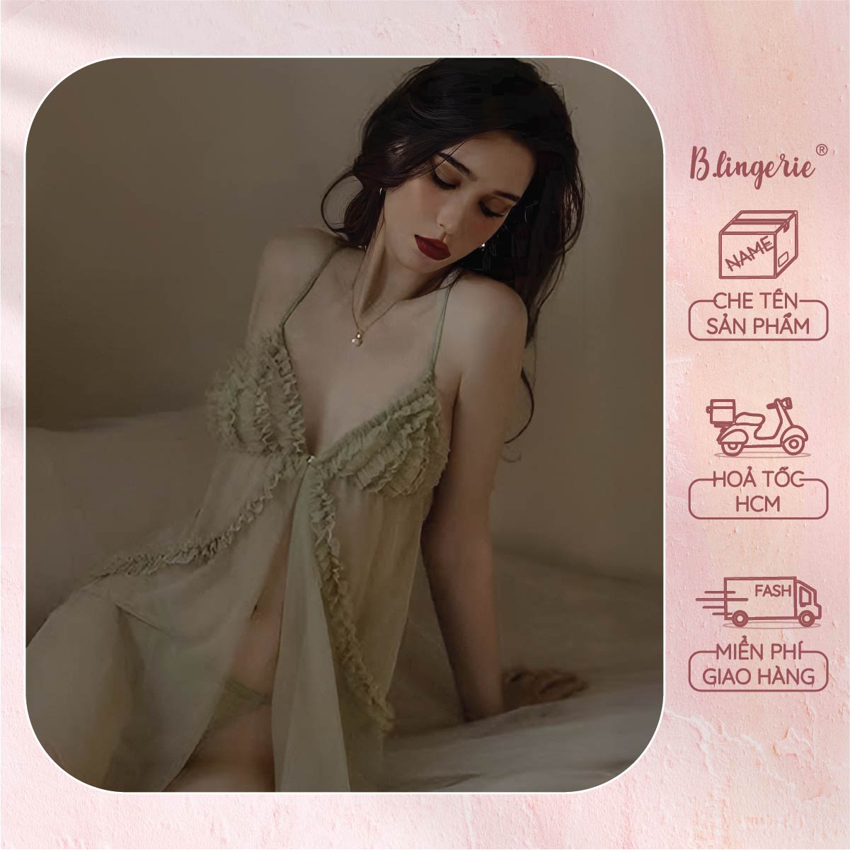 Váy Ngủ Nữ Xẻ Tà Hai Dây - B.Lingerie