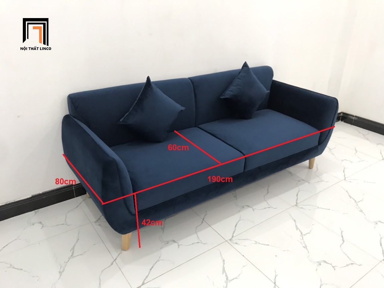 Ghế sofa băng dài phòng khách CV xanh đen vải nhung nhiều kích cỡ