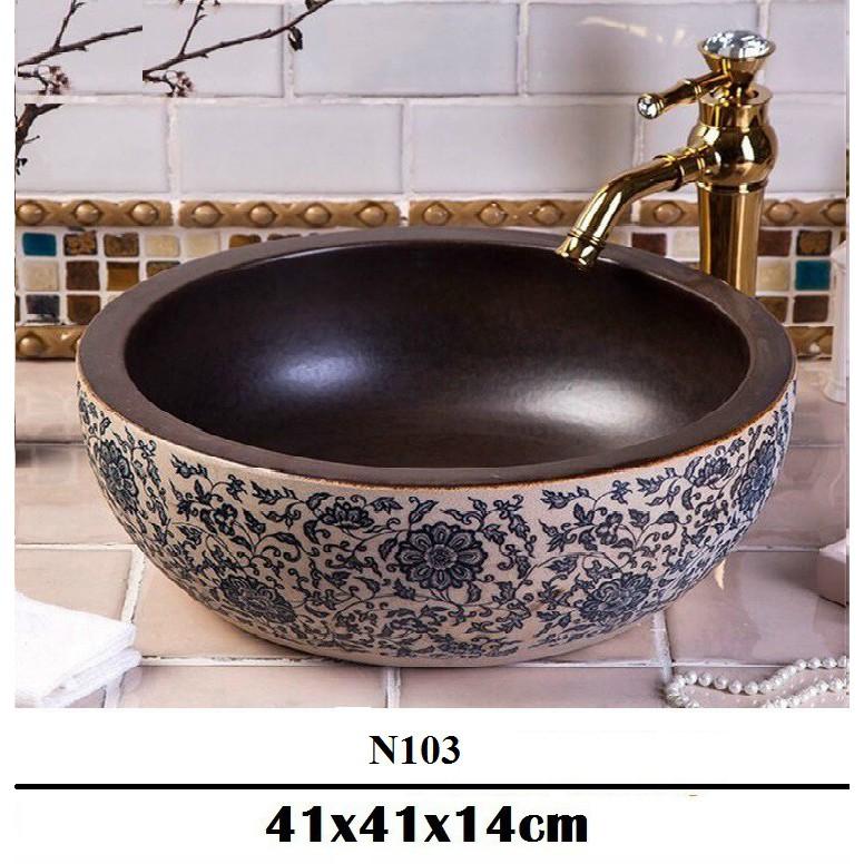 Chậu sứ lavabo nghệ thuật để bàn với tông màu đen huyền bí