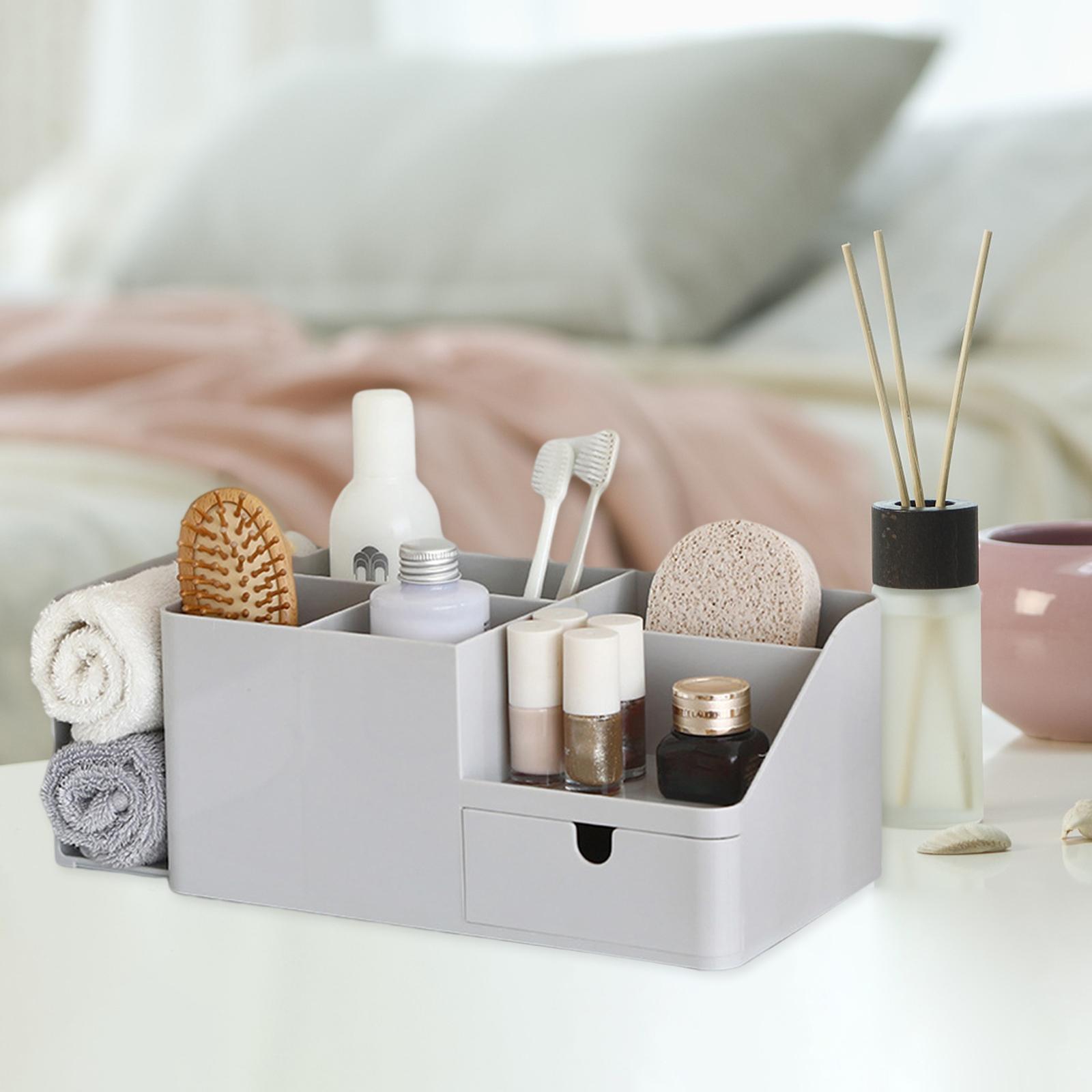 Plastic Desk Organizer 6 Compartments with Pen Holder, Drawer and Book Stand for Home Office and School
