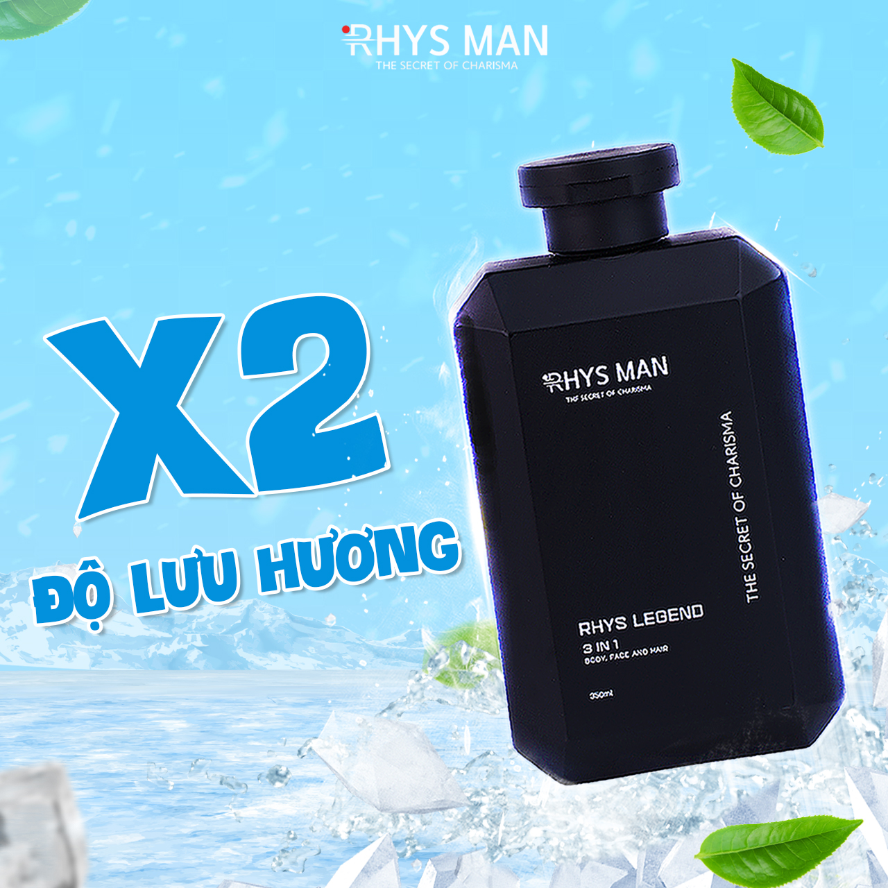 Combo sữa tắm gội nam 3 in 1 hương nước hoa 350ml & Nước hoa nam RHYS MAN 10ml - Hàng chính hãng