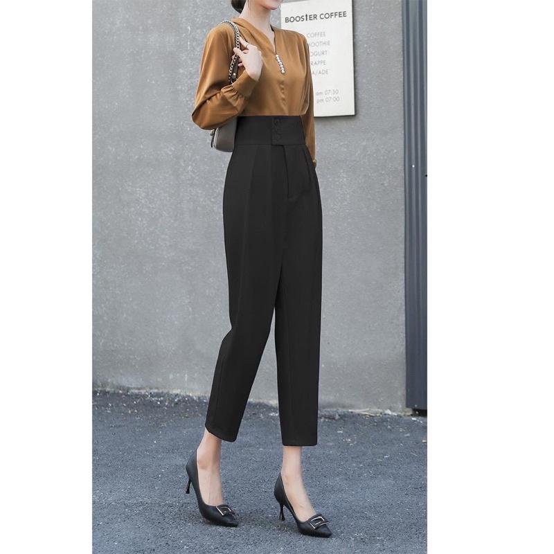 Quần baggy lưng cao, quần tây công sở lưng cao bản cạp to 3 khuy tôn dáng, quần baggy nữ đẹp, quần nữ đẹp.