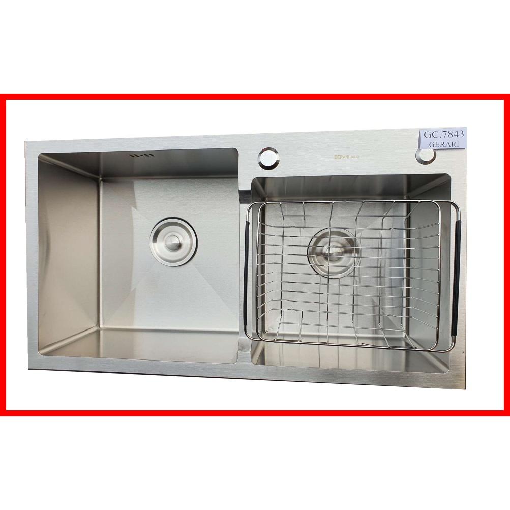 Chậu rửa 2 hố lệch phụ kiện đi kèm chât liệu Inox 304 cao cấp mã GC.7843 thương hiệu GERARI