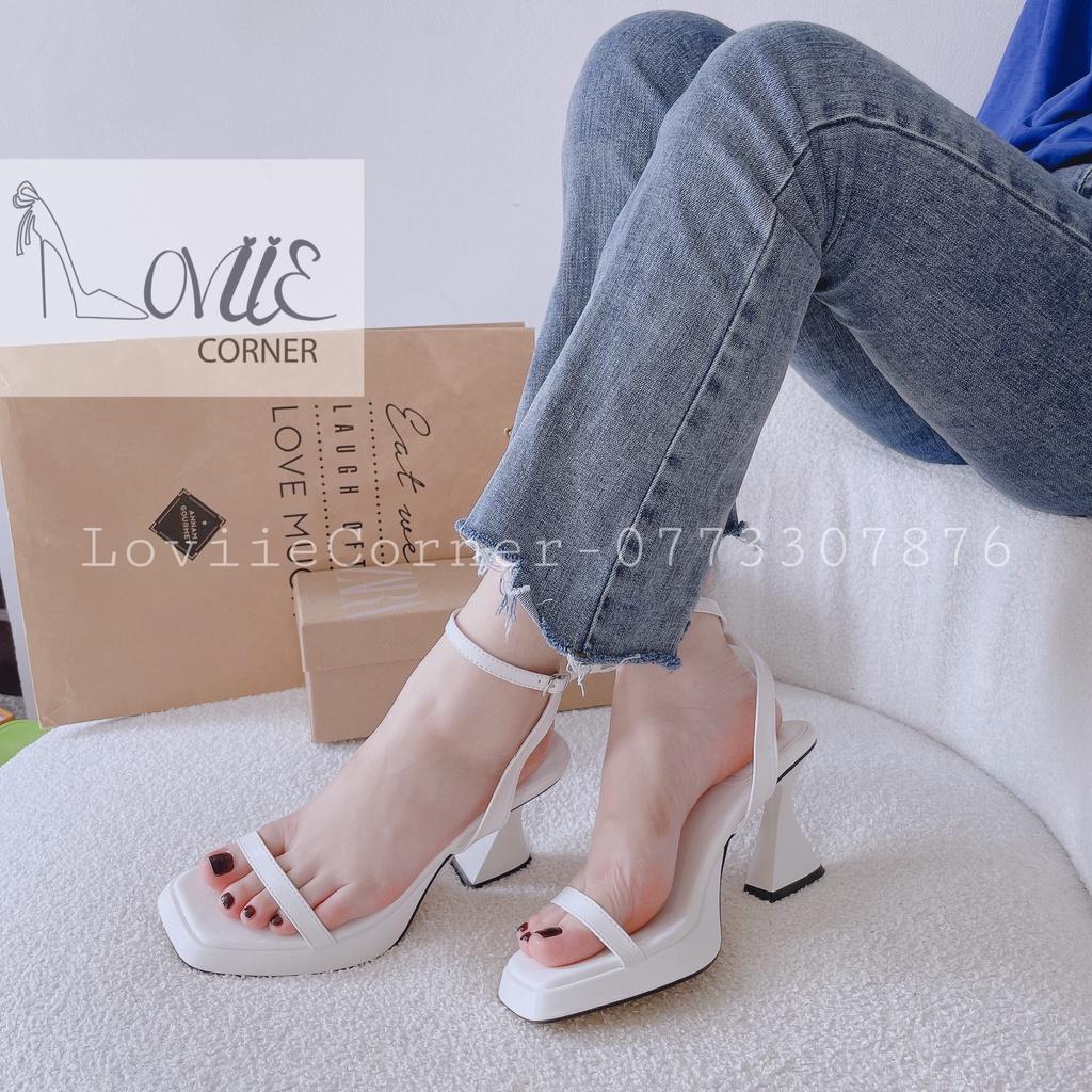 GIÀY CAO GÓT LOVIIECORNER - GUỐC NỮ MŨI VUÔNG - SANDAL THỜI TRANG QUAI NGANG MẢNH G220922