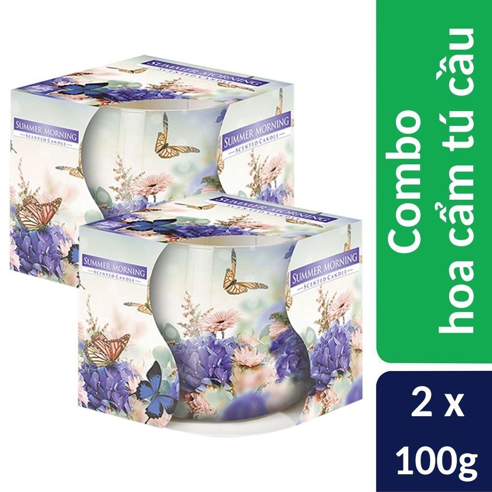 Combo 2 ly nến thơm Bispol nhập khẩu Châu Âu Summer Morning 100g - hoa cẩm tú cầu