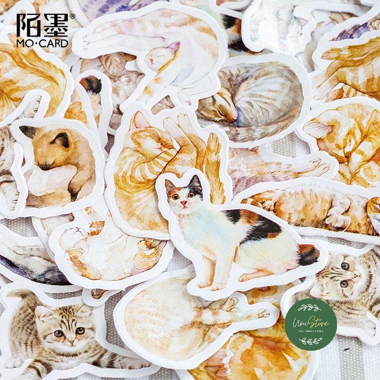 Bộ 45 sticker chủ đề mèo siêu trang trí sổ tay sổ nhật kí đáng yêu - bullet journal sticker- wt070