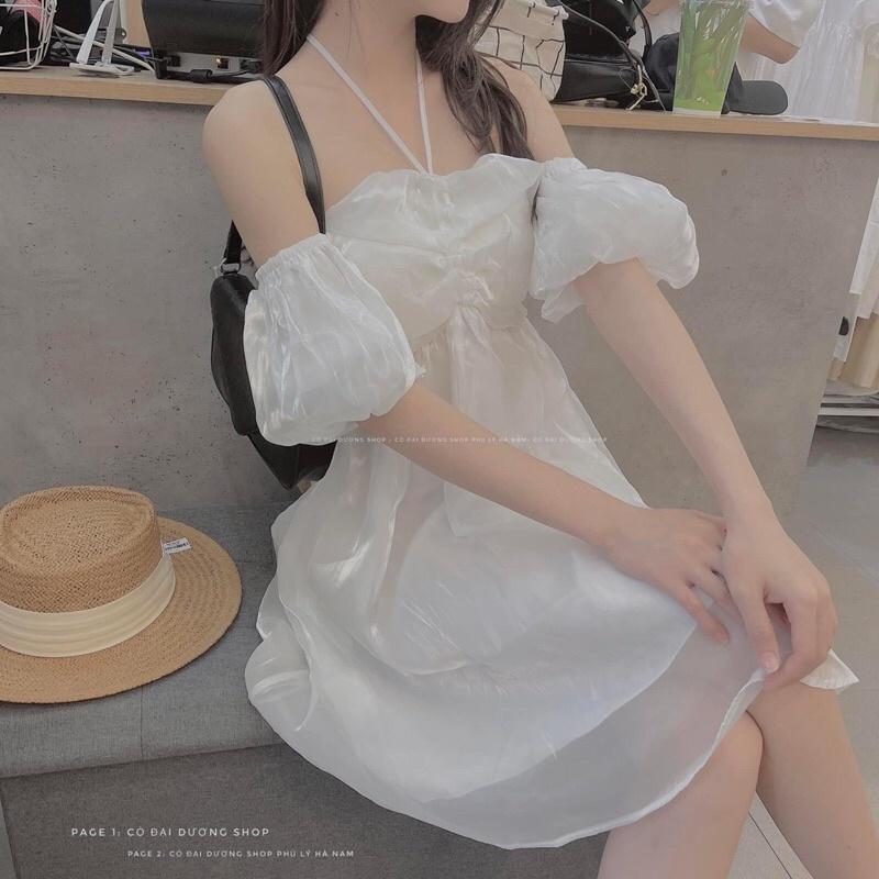 Váy voan trễ vai buộc dây cổ