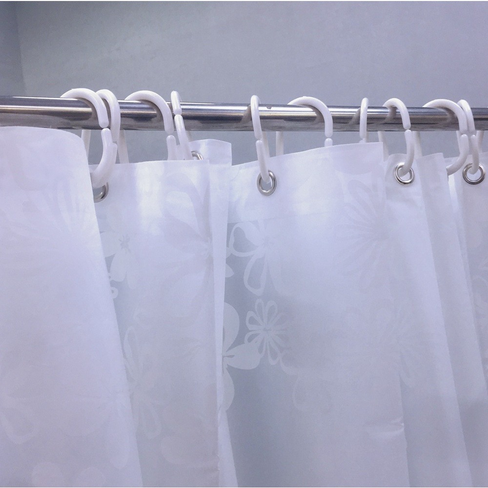 Hình ảnh Rèm phòng tắm họa tiết vuông gam màu trắng, kèm theo móc, chống thấm HT718-955