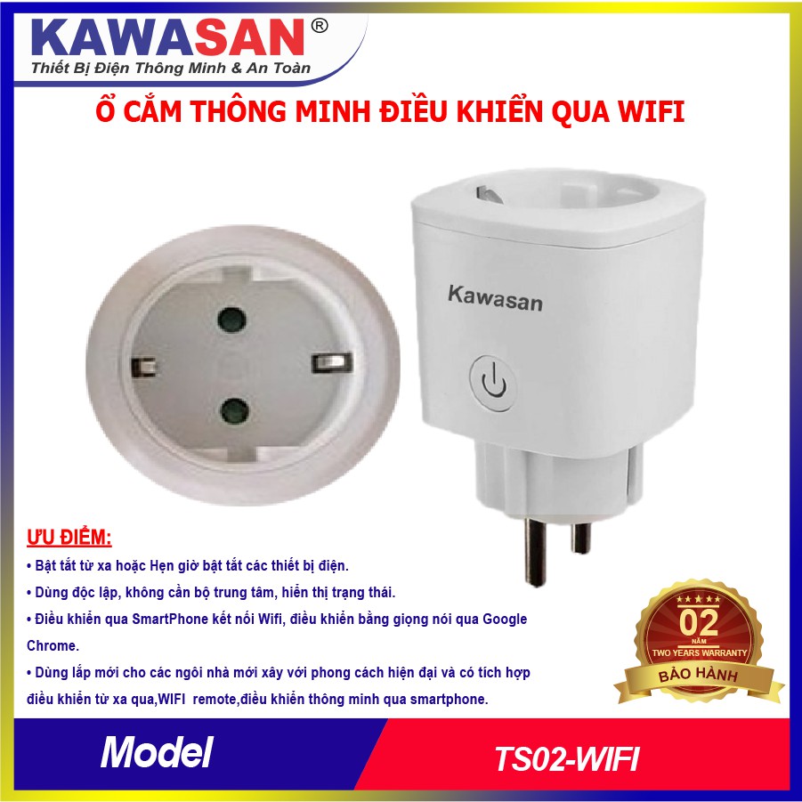 Ổ CẮM THÔNG MINH TS02 WIFI KAWASAN - CHÍNH HÃNG