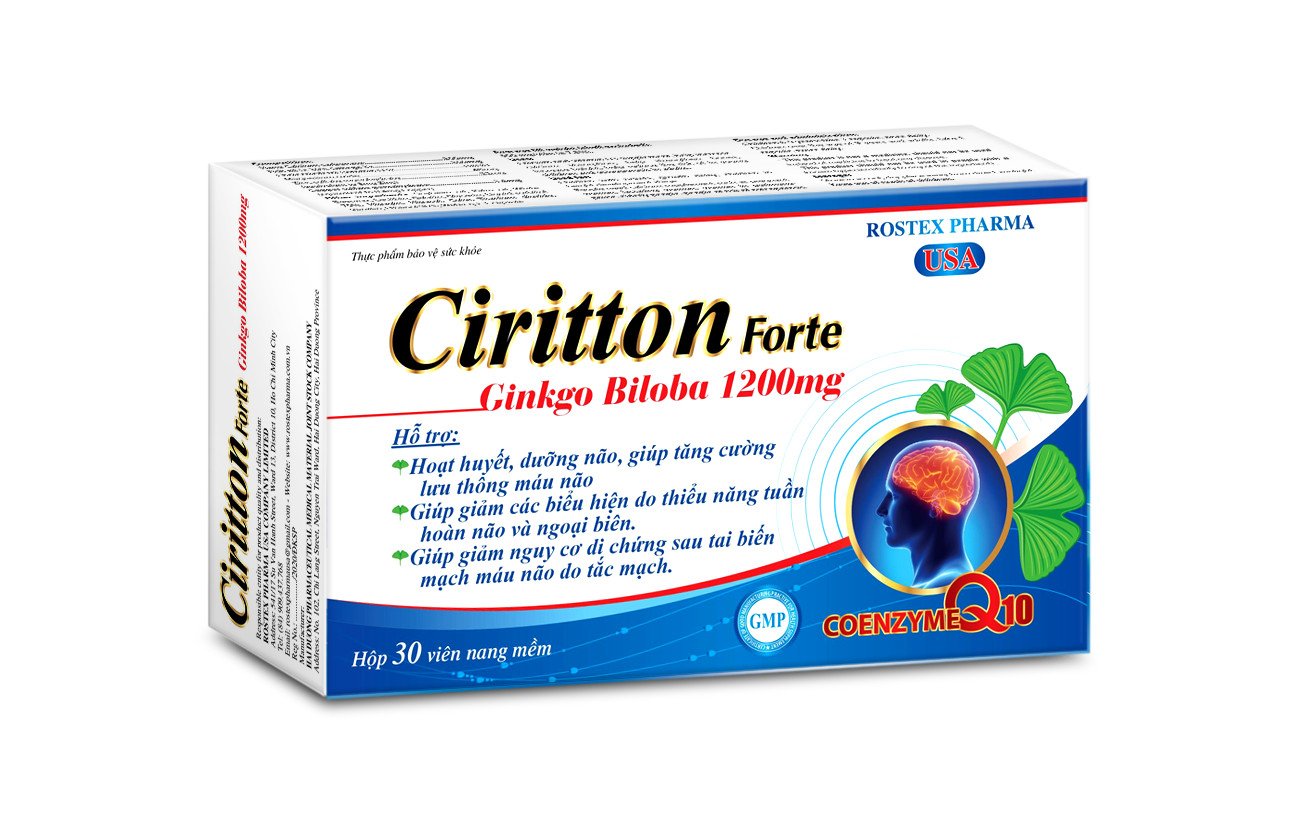 Combo 2 Hộp Hoạt huyết dưỡng não Ciritton Ginkgo Biloba 1200mg - Nattokinase - Hộp 30 viên