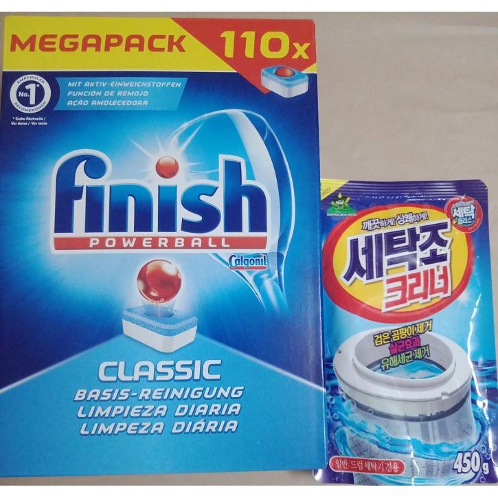 Viên rửa chén ly Finish tổng hợp tặng gói tẩy lồng máy giặt