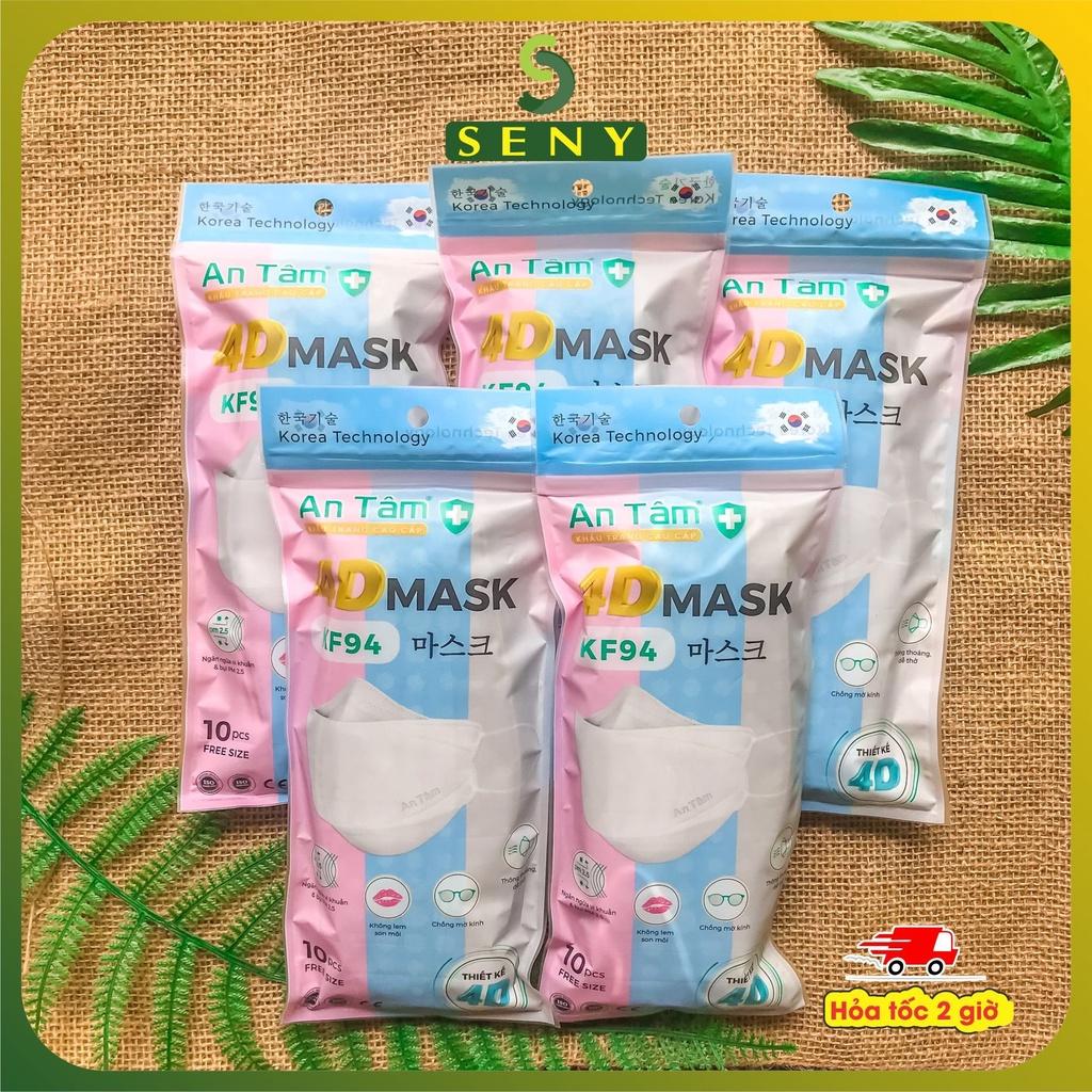 Combo 5 túi khẩu trang kf94d 4d mask Hàn Quốc 4 lớp kháng khuẩn ngăn bụi mịn thông thoáng An Tâm túi gồm10 cái_x5AT4DO